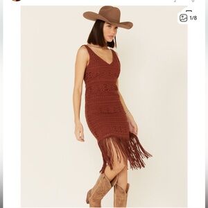 Shyanne Crochet Rust Fringe Dress
